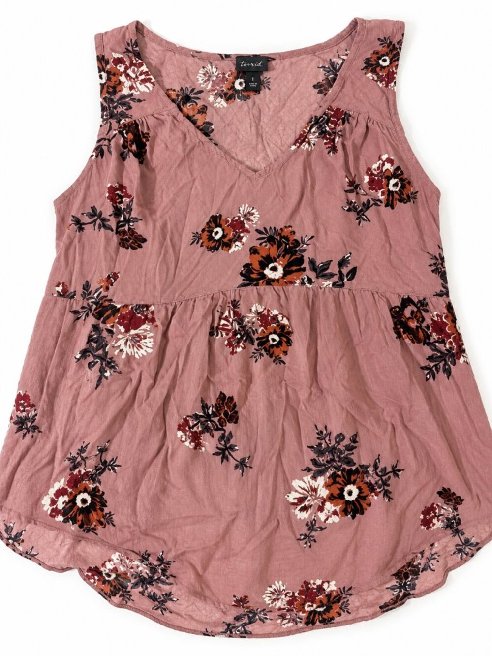Torrid Floral Babydoll Tank Top Size 2 2X Mauve V Neck Plus Size